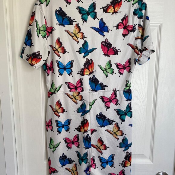 Womens Butterfly Print Short Sleeve Button-Up Shorts Jumpsuit - Picture 3 of 4